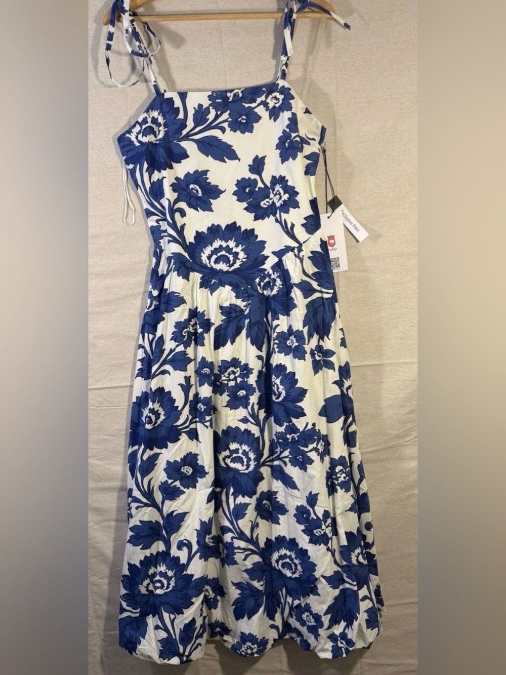 Tulip Creations Ivonna Midi Dress M Blue White Floral Smocked NWT Cottagecore